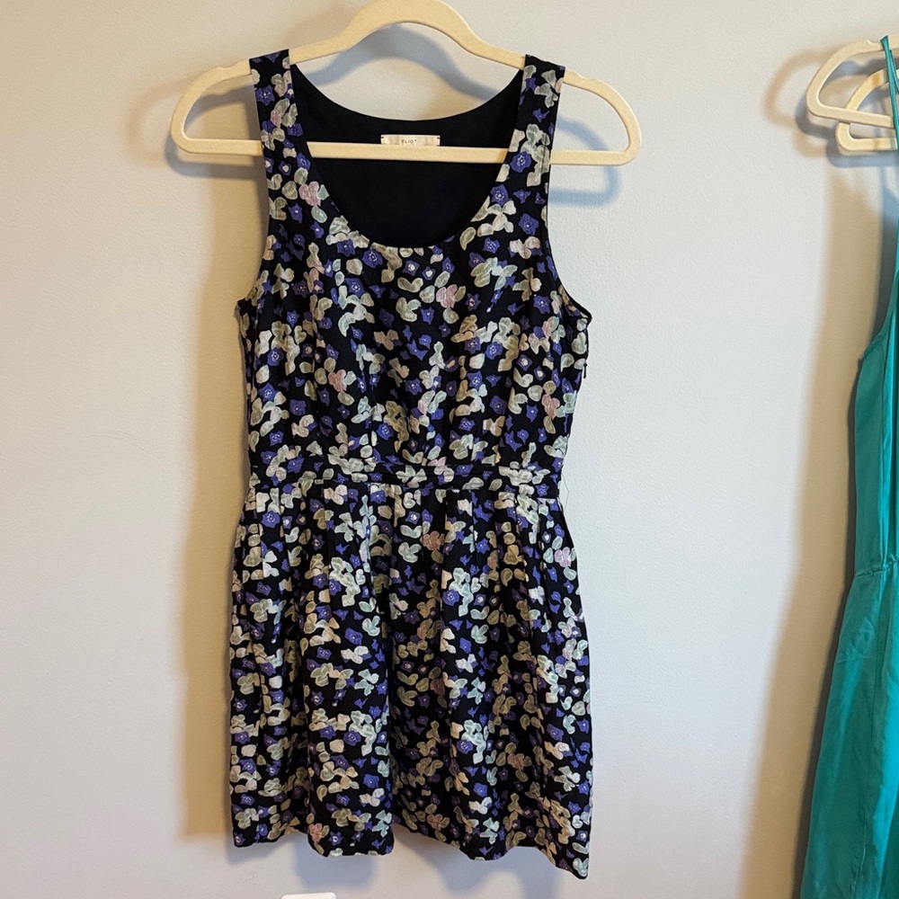 Elegant Floral Mini Dress - Black and Purple